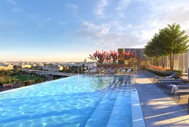 The gravity-defying rooftop infinity pool and hot tub offer unobstructed panoramic views of the District.