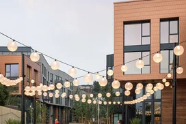 Landscaped courtyards with outdoor grills and dining